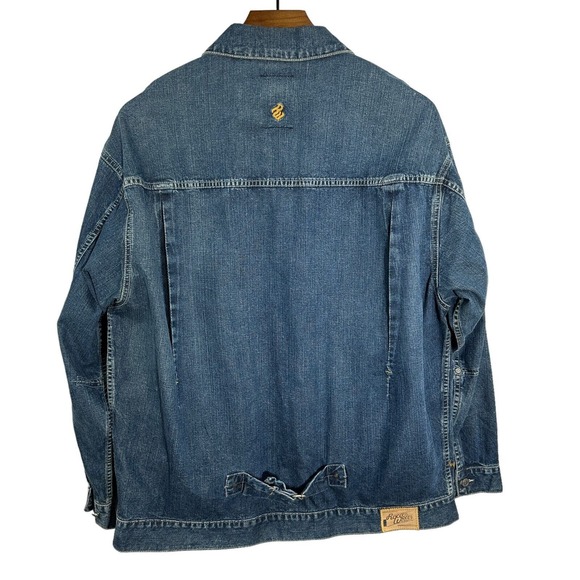 ROCAWEAR Denim Jacket Mens Medium Wash Hip Hop Urban Streetwear 90s Y2K Large - Picture 4 of 16